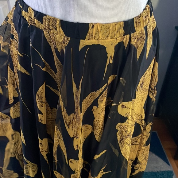 Chic-Wish Blue & Gold Full A-Like Skirt w/ Gold Sparrow Print - Picture 2 of 4